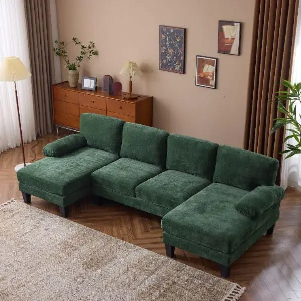 Living Room Sectional Sofa, U Shaped Sofa with Double Chaise Longue