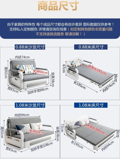 Modern Folding Sofa Bed with Fabric Upholstery Apartment Furniture Metal Frame Extendable for Living Room Dining Hotel Use