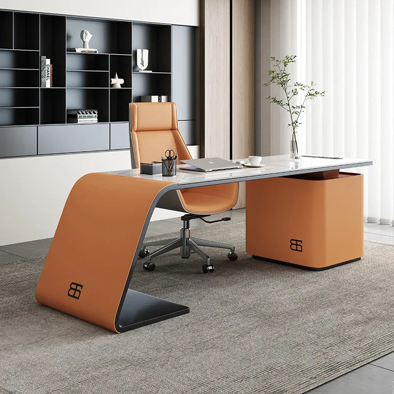 High end light luxury stone table, high-end office desk and chair combination, home L-shaped computer, high-end medical beauty