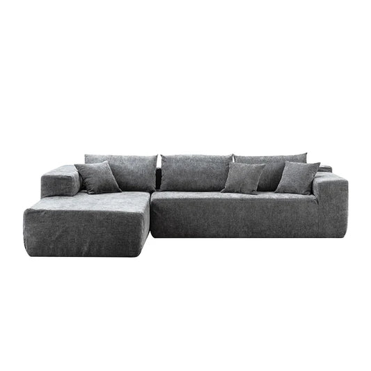 -Modern Grey Fabric Sectional L Shape Corner Compress Sofa for Home Living Room