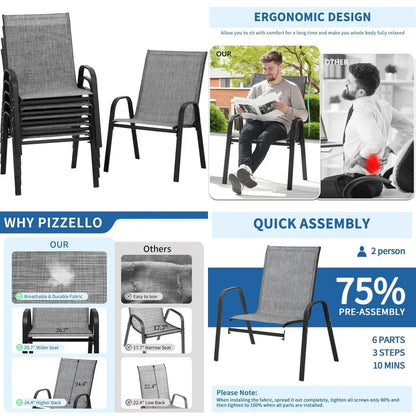 Set of 6 Stackable Outdoor Dining Chairs - All-Weather Textilene Patio Chairs with Armrests