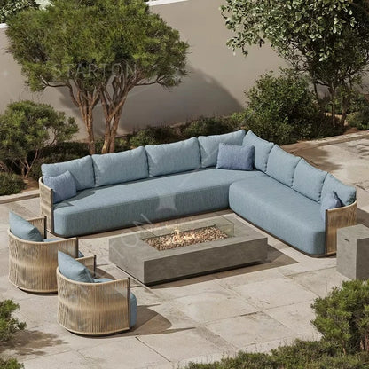 L-shaped outdoor furniture set Aluminum garden sofa Hotel terrace furniture with fire pit custom modern villa outdoor sofa