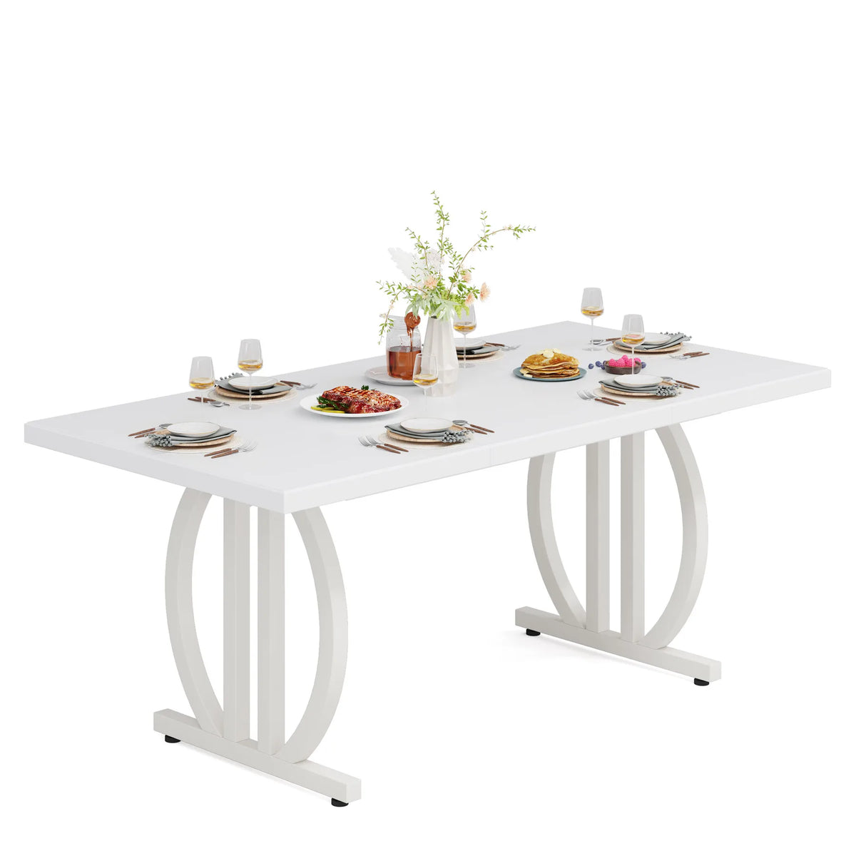 Tribesigns Dining Table for 4-6 People, 63-Inch Large Dinner Table with Heavy Duty Metal Frame, Modern Industrial Kitchen Table