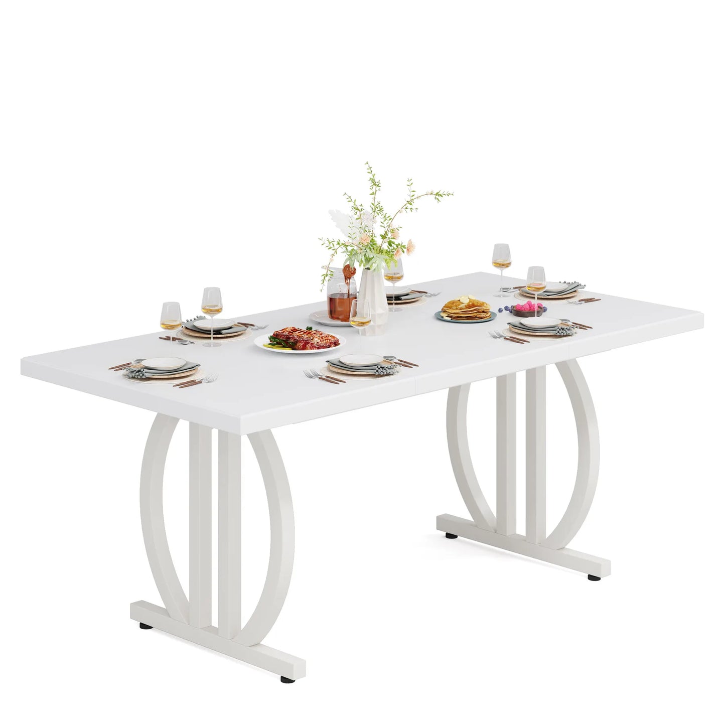 Tribesigns Dining Table for 4-6 People, 63-Inch Large Dinner Table with Heavy Duty Metal Frame, Modern Industrial Kitchen Table