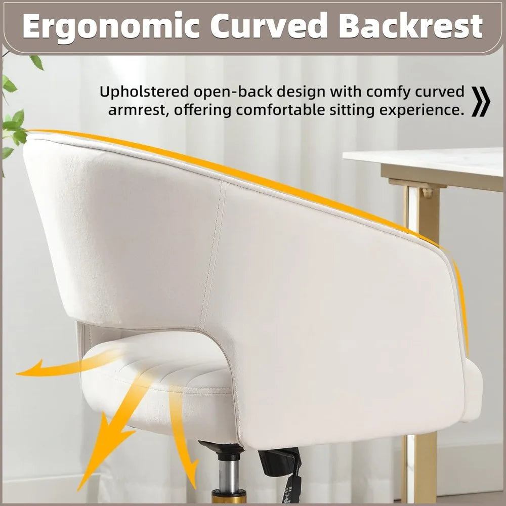 Desk Chair with Wheels, Velvet Home Office Chair, Swivel Armchair Gold Base, Upholstered Modern Accent Chairs, Back Incline