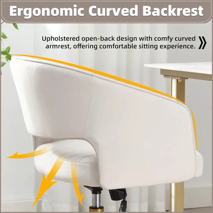Desk Chair with Wheels, Velvet Home Office Chair, Swivel Armchair Gold Base, Upholstered Modern Accent Chairs, Back Incline