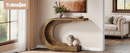 Tribesigns 43.3" Mid-Century Modern Console Table for Entryway, Wood C-Shaped Hallway Entry Accent Table for Living Room