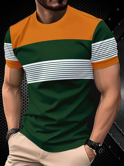 Outdoor Men's T Shirt Summer Fashion Casual Round Neck Short Sleeve Top Striped Printed Style Asian Size Men's Clothing T-shirt