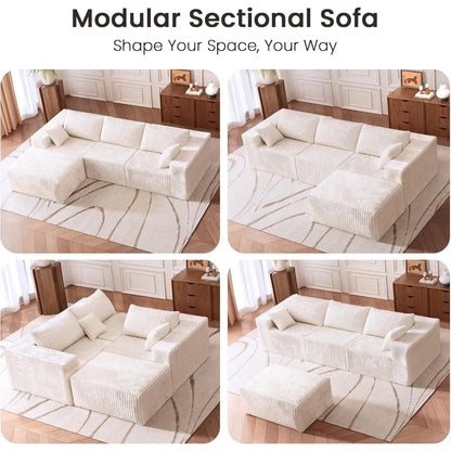 109.5" Modular Sectional Sofa, Modern L-Shape Cloud Sectional Couch with Deep Seat, Comfy Corduroy Fluffy Couch for Living Room
