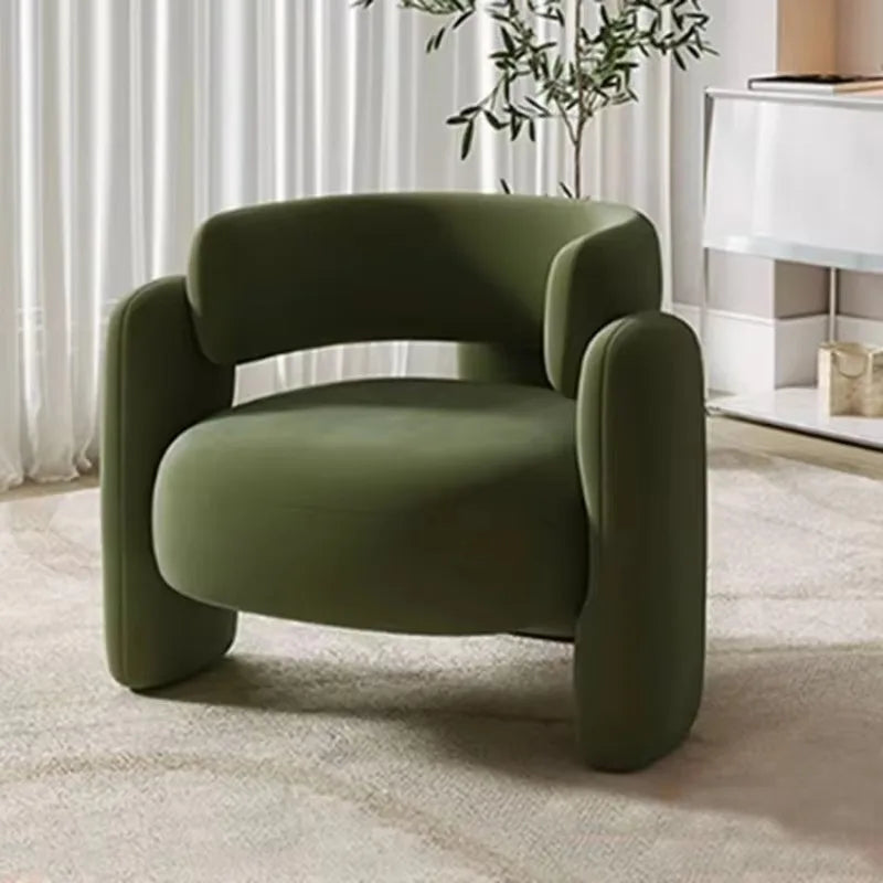 72×65×70cm Light Luxury Frosted Velvet Single Sofa Curved Design Solid Wood Frame Living Room Bedroom Comfort Leisure Chair