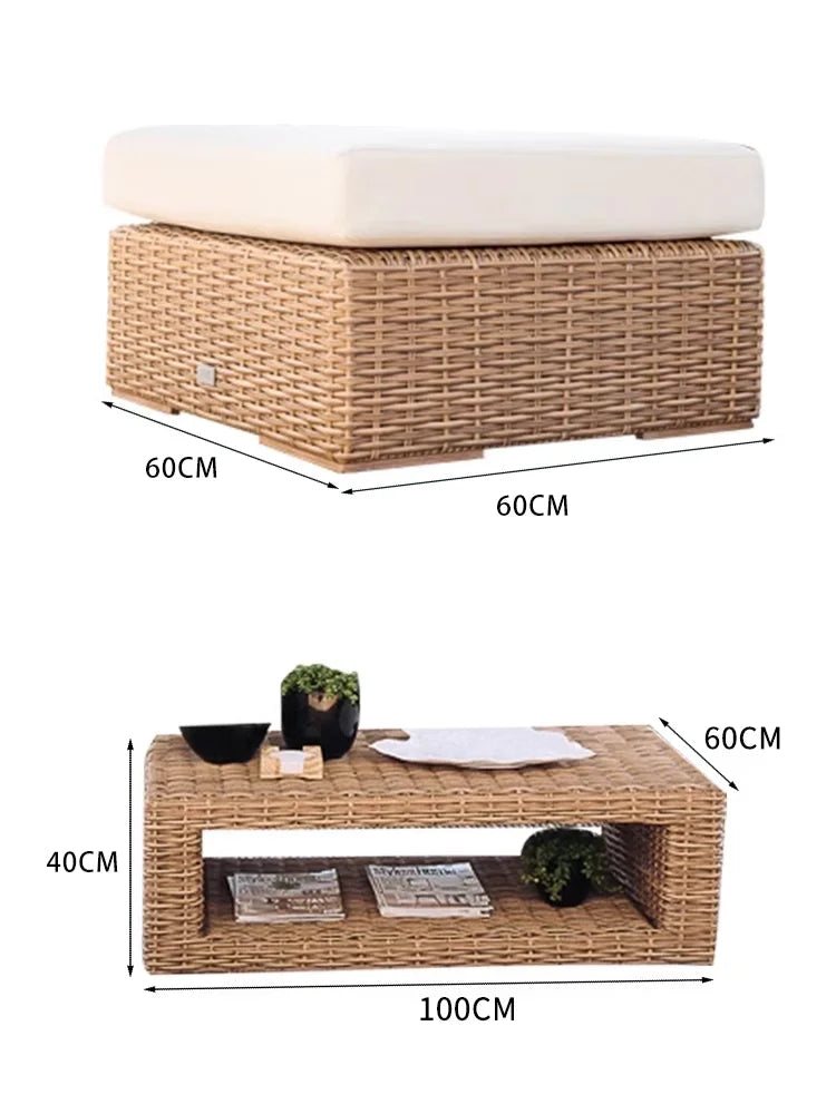 Outdoor rattan sofa courtyard outdoor terrace combination garden balcony outdoor hotel coffee table waterproof furniture
