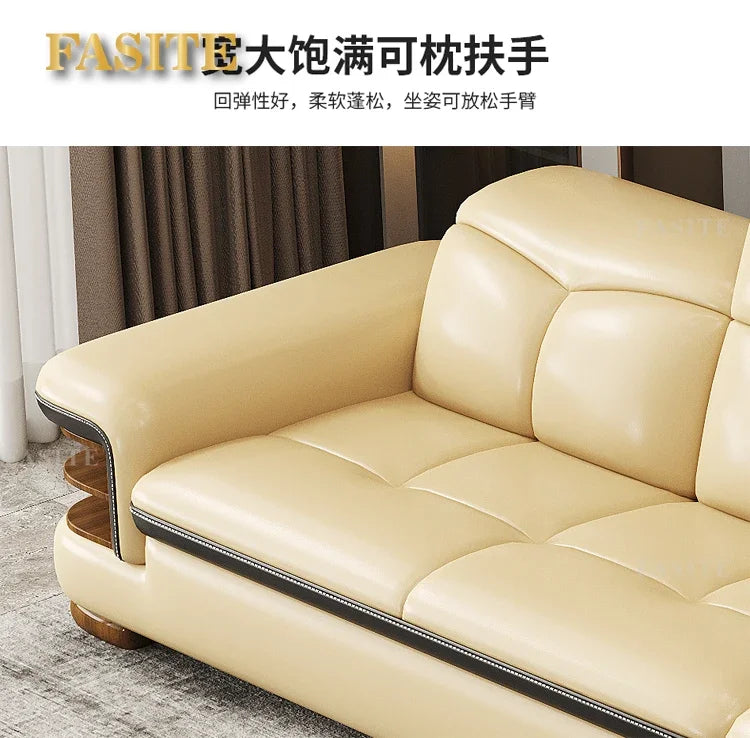 Premium Smart leather sofa massage for left and right noblewomen, cowhide solid wood living room corner small unit