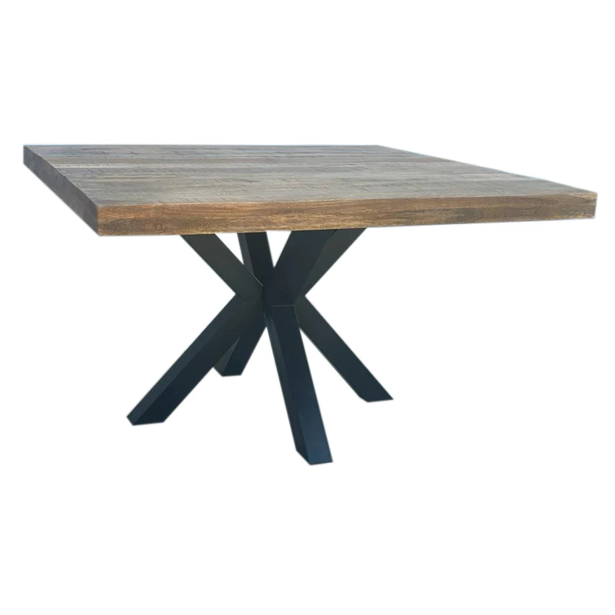 Hot-selling 150cm industrial style square dining table set solid wood metal steel design e****mical restaurant furniture