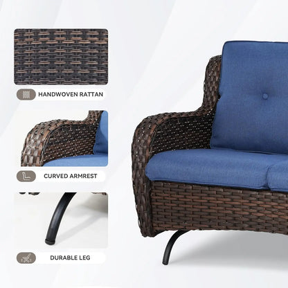 Patio Loveseat Wicker Loveseat Rattan Glider Sofa with Curved Armrest Thicking Back & Seat Cushions for Garden Balcony Backyard