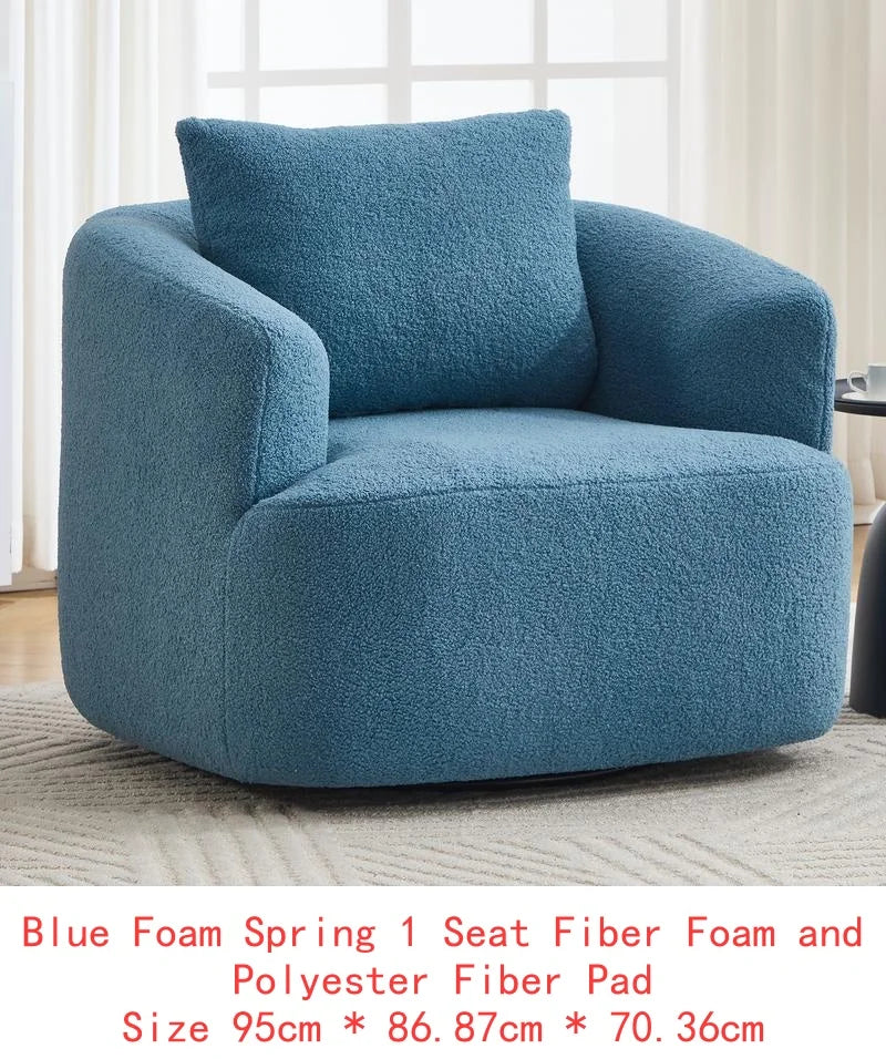 360° Swivel Round Upholstered Chair with Soft Pillow, Teddy Fleece High-Resilience Sponge Sofa, No Assembly Needed for Living