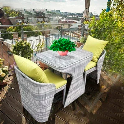 Balcony Rattan Garden Furniture Set 3-piece Patio Leisure Table and Chairs Courtyard Terrace Outdoor Round Table and Chairs T