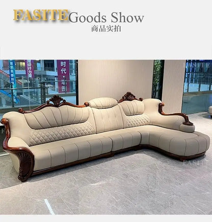European leather sofa first floor living room villa luxury ebony small apartment