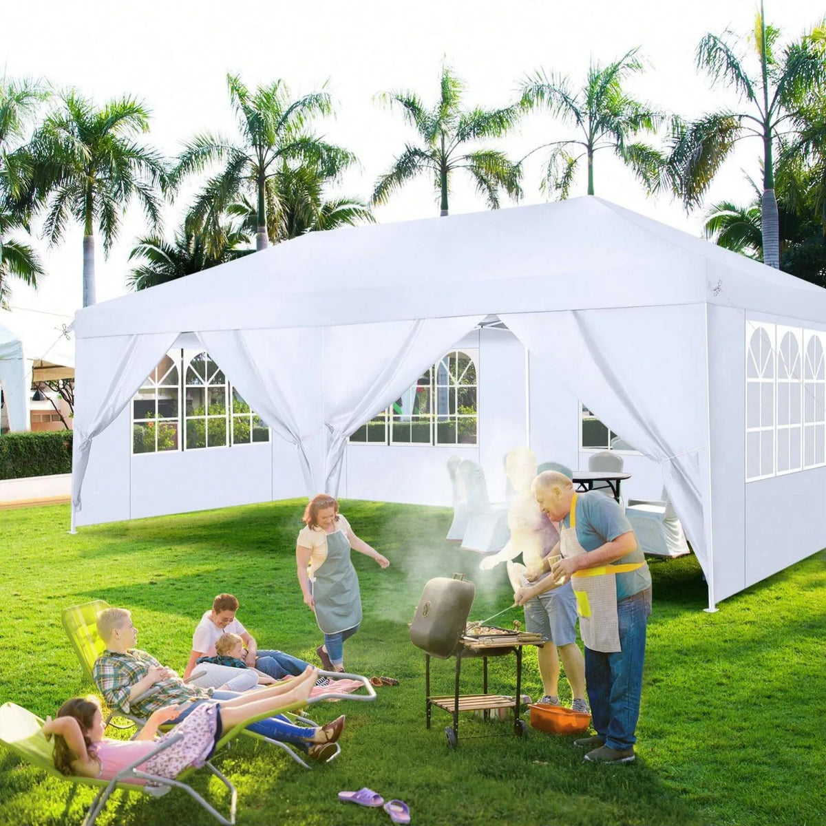 10x20 Pop up Canopy Heavy Duty Party Tent with 6 Removable Sidewalls, Waterproof Commercial Outdoor Gazebo for Wedding Events BBQ, Instant Sun Protection Shelter Multi-color Raised Roof Pavilion with 4 Sandbags Carrying Bag