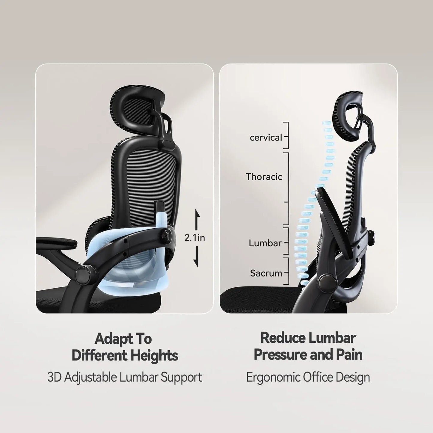 Ergonomic Office Chair with Adjustable Lumbar Support, High Back Design, 3D Armrests, and Tilt Function in Black