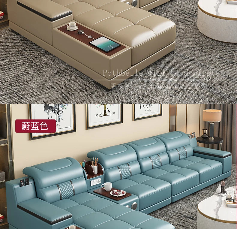 Leather Sofa Modern Simple Living Room Small Apartment Latex Storage Top Layer Leather Sofa