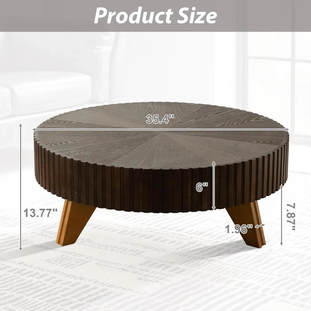 Modern Rustic Walnut Coffee Table - Space-Saving Pedestal Design for Contemporary Living Rooms