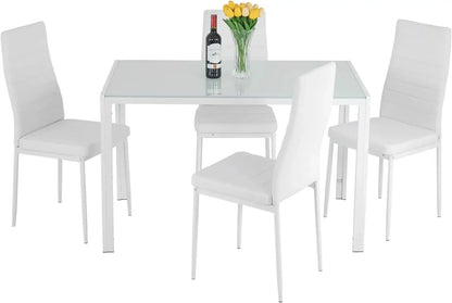 Dining Table and Chairs Set,Modern Rectangular Marble Table top with 4 Chairs PU Leather for Dining Room