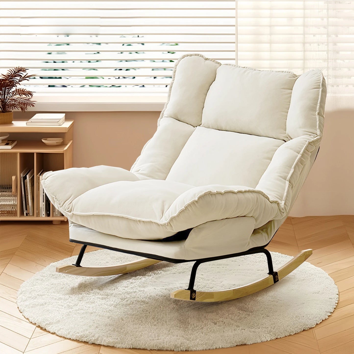 Adjustable Backrest Rocking Chair Wide Seat Living Room Rocker for Comfortable Relaxation