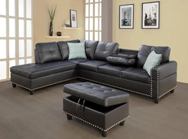 Sectional Sofa Couch, Modern 4-Seaters Living Room Furniture Sets with Chaise Lounge, Ottoman & 2 Pillows | L Shape Couch