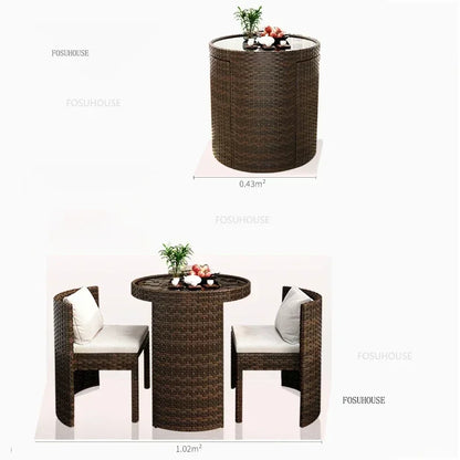 Nordic Rattan Garden Furniture Sets Outdoor Furniture Simple Courtyard Balcony Table and Chair Set Bistro Dining Table Chair Set