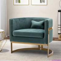 Velvet Accent Chair, Modern Upholstered Arm Chair for Living Room Bedroom Sofa Side Chair Velvet Barrel Chair with Gold Legs