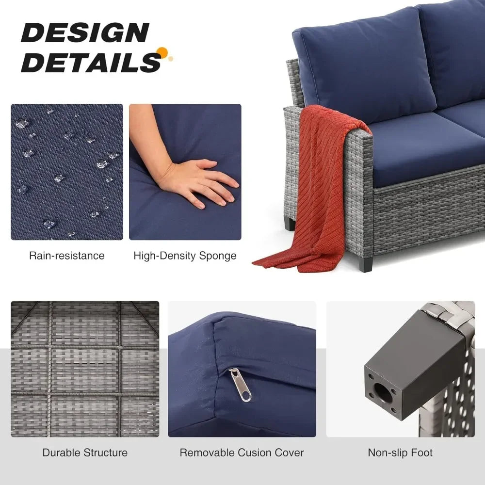 9 PCS Patio Furniture Set, Outdoor Wicker Conversation Sectional Sofa Couch Furniture Sets with Ottomans for Garden Balcony