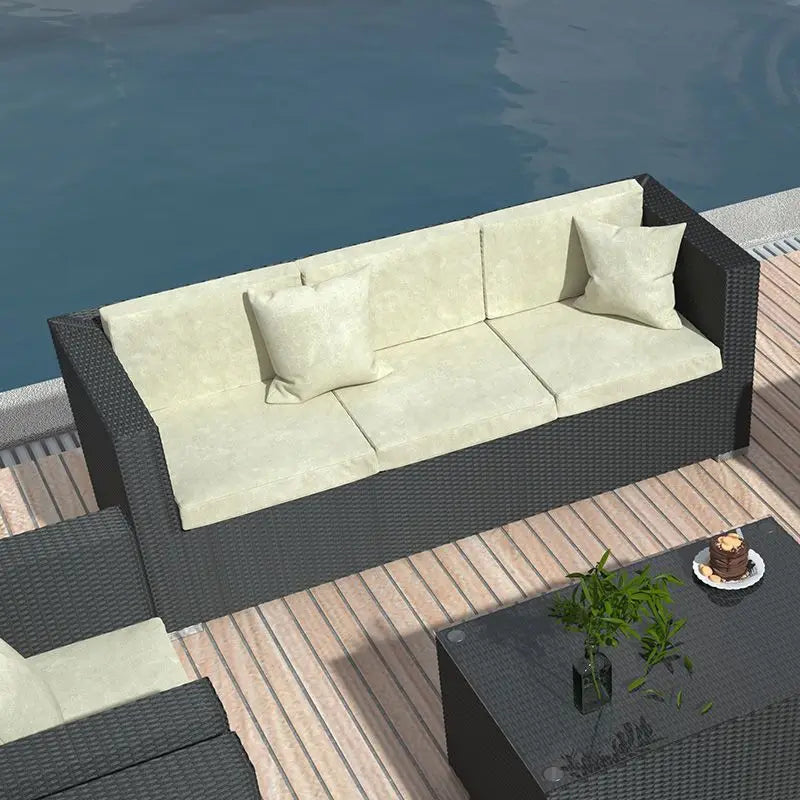 Rattan Garden Furniture Set, Outdoor Corner Sofa Couch, Handwoven Rattan Patio Conversation Set, Cushions and Glass Table