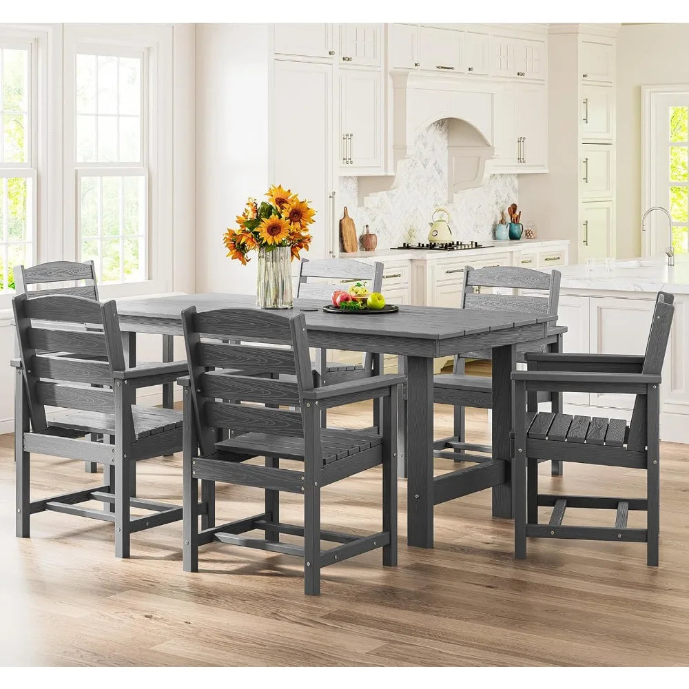 Outdoor Dining Table Set, 7-Piece Outdoor Dining Table Sets with Umbrella Hole Cut-Out Table and 6 Chairs, Gray