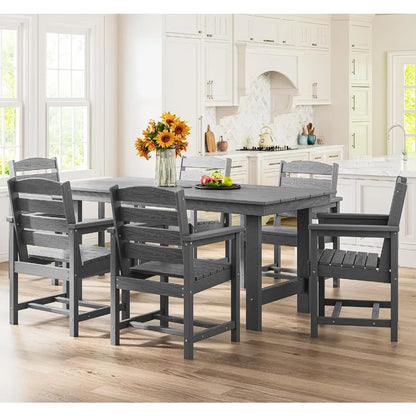 Outdoor Dining Table Set, 7-Piece Outdoor Dining Table Sets with Umbrella Hole Cut-Out Table and 6 Chairs, Gray