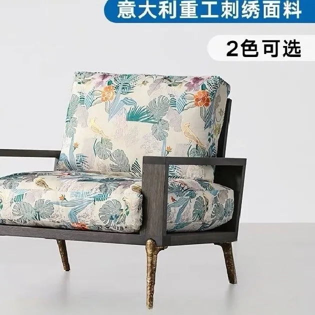 American retro single sofa chair living room lazy chair designer solid wood Nordic light luxury leisure chair