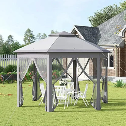 11' x 13' Pop Up Gazebo  Tent with Zippered Mesh Sidewalls and Carrying Bag Event Tent Shelter for Patio Garden Backyard Gray