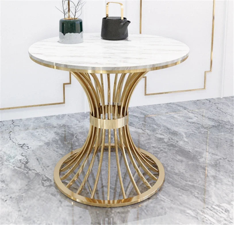 Nordic Minimalist Marble Coffee Tables Light Luxury Living Room Side Table Golden Iron Round Coffee Table Modern Home Furniture