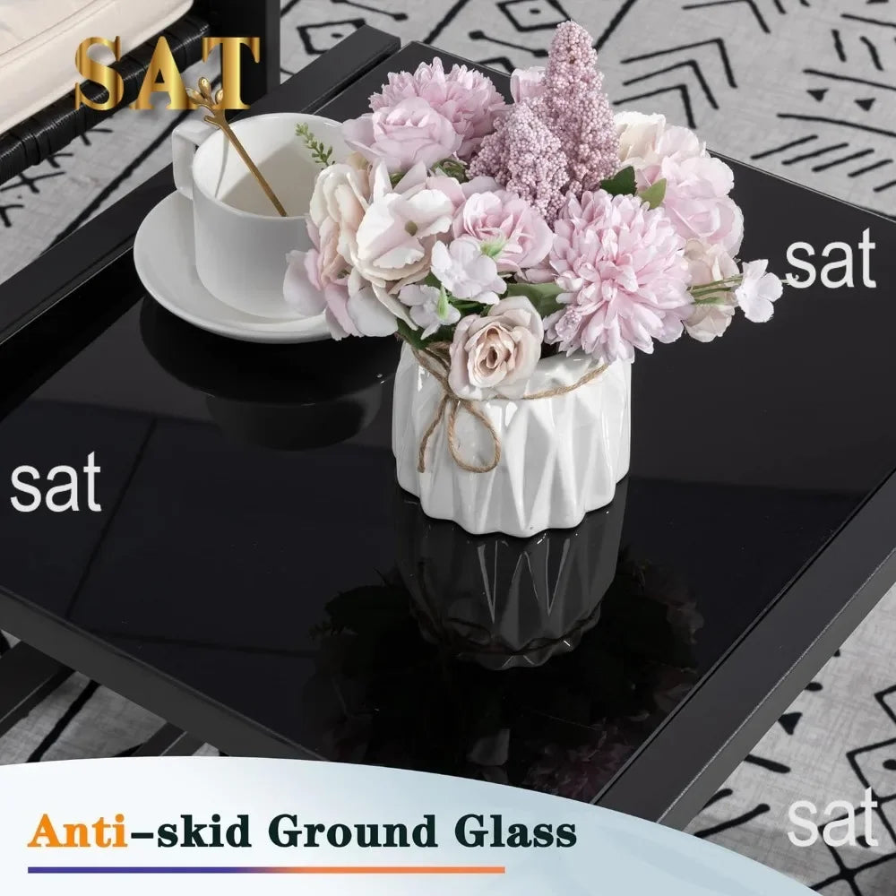 t Outdoor Patio Furniture Set, Modern Wicker Bistro Set, Conversation Rattan Chair of 2 with Coffee Table