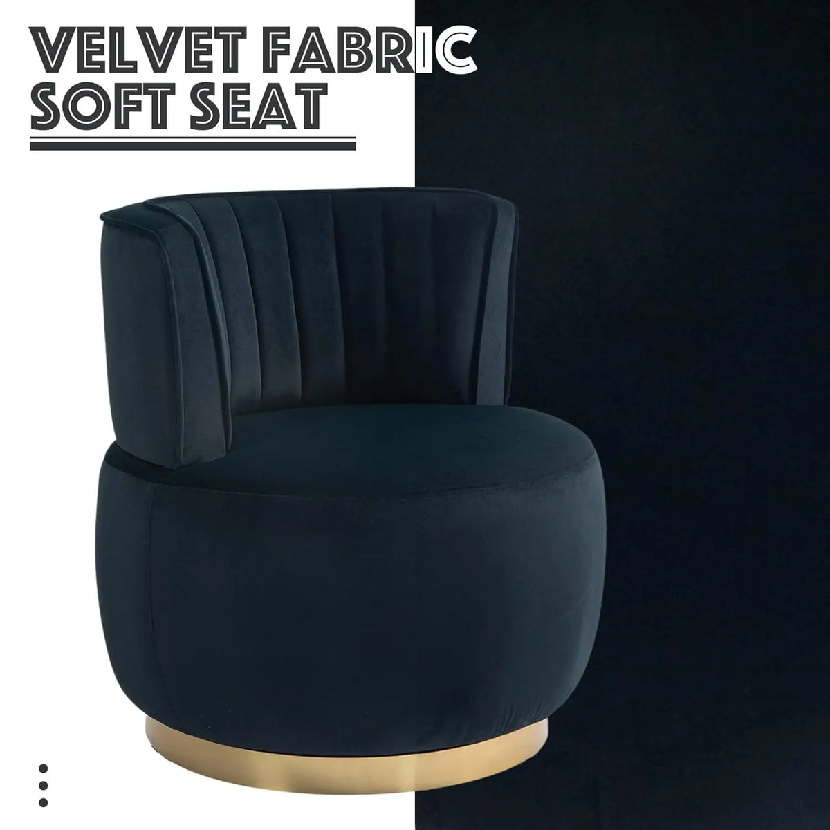 Swivel Barrel Chair, Black Velvet Modern Accent Chair, Round Upholstered Comfy Side Chair, Sherpa Chair With Gold Base For Nurse