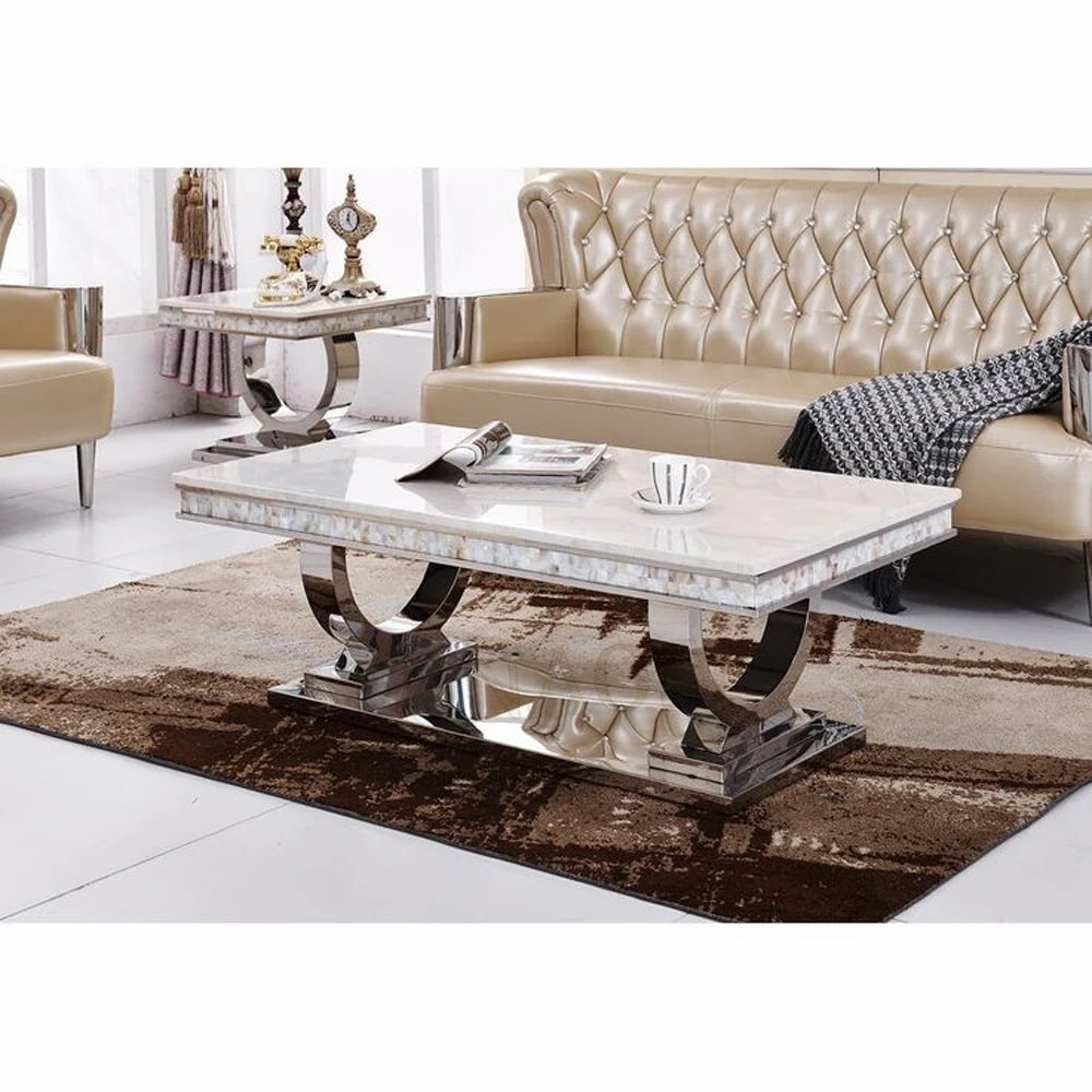 Light luxury marble coffee table stainless steel living room household gold square tea table