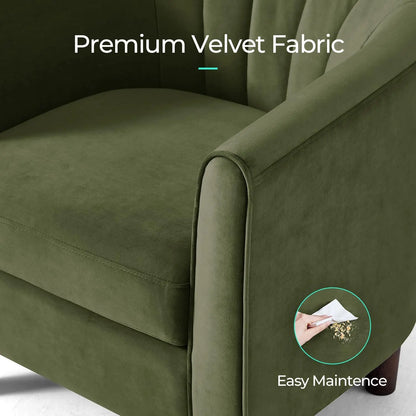 Modern Velvet Accent Chair with Ottoman, Comfy Barrel Reading Armchair for Living Room Bedroom in Olive Green