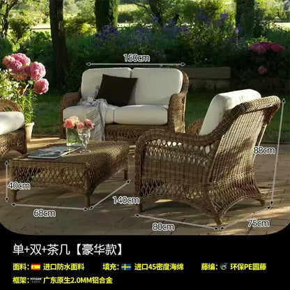 HXL outdoor sofa balcony rattan chair garden waterproof aluminum alloy outdoor terrace casual rattan sofa chair