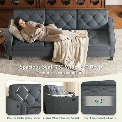 83” Century ern 3 Seater Couch, Small Couches or Living Room, Comy Grey Couch or Aparent Oice Waiting Area, Tuted Design (k Grey