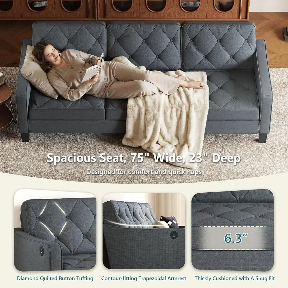83” Century ern 3 Seater Couch, Small Couches or Living Room, Comy Grey Couch or Aparent Oice Waiting Area, Tuted Design (k Grey