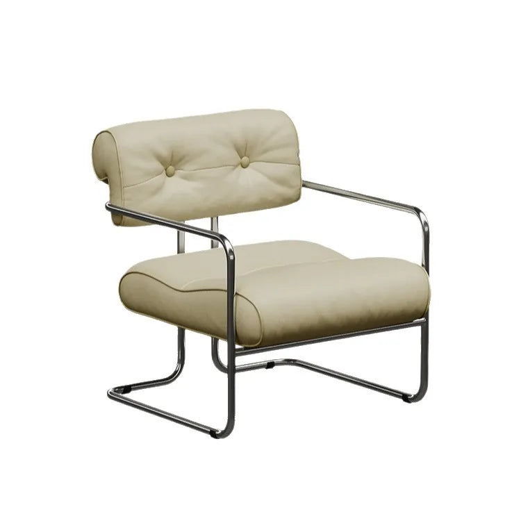French light luxury stainless steel leather single sofa chair bedroom living room creative leisure chair cafe back dining chair