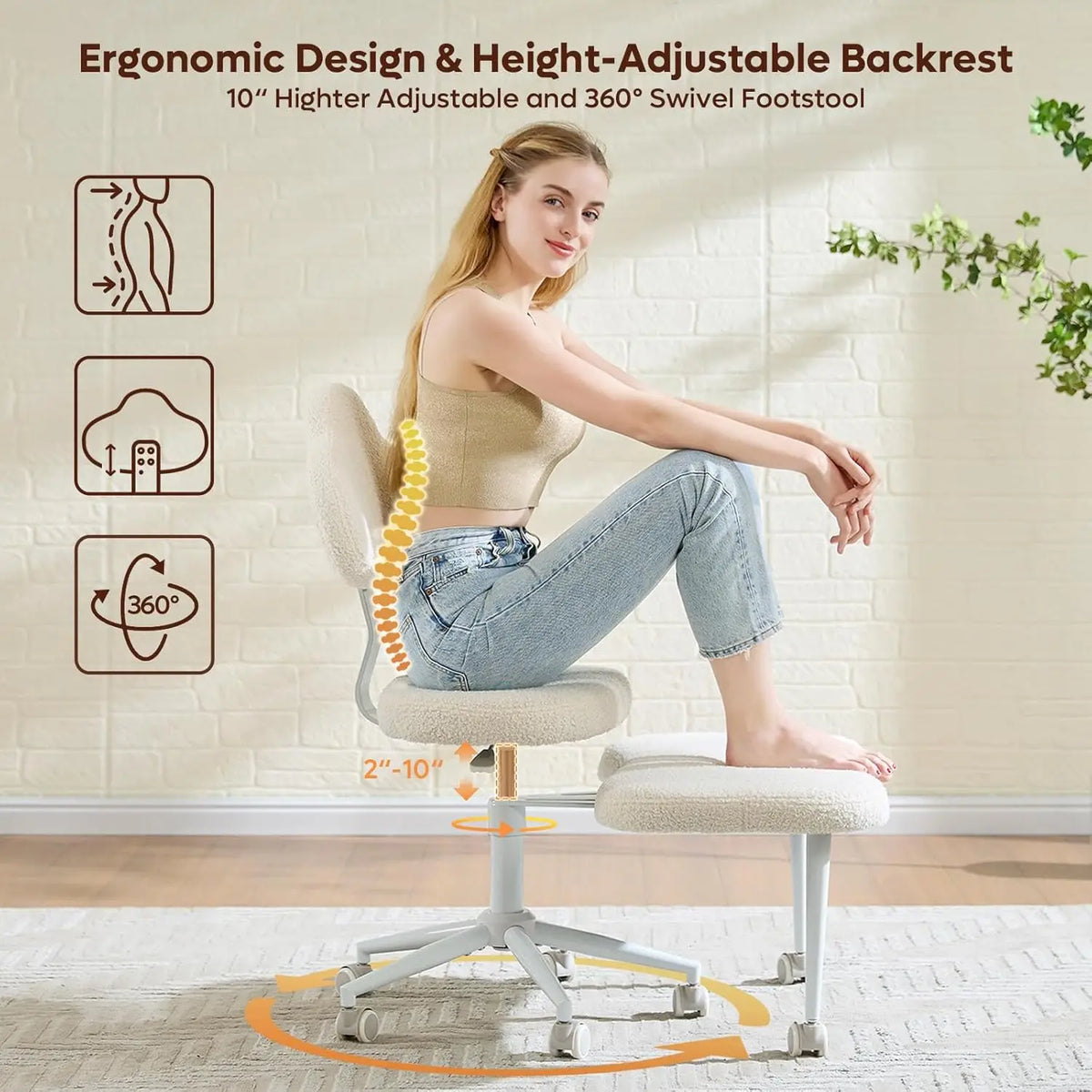 Cross Legged Office Chair with Wheels, Meditation Chair, ADHD Chair for Adults, Wider Height Adjustable Backrest and Seat