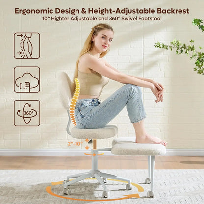 Cross Legged Office Chair with Wheels, Meditation Chair, ADHD Chair for Adults, Wider Height Adjustable Backrest and Seat