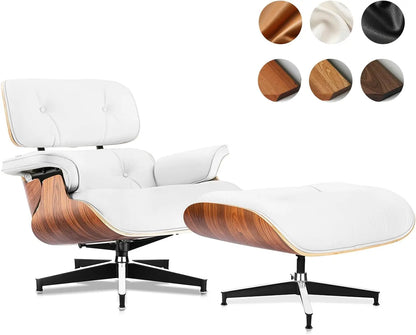 Top Grain Leather, Mid Century Chaise Lounge Chair and Ottoman, Modern Chair Classic Design, Heavy Duty Base Support for Living