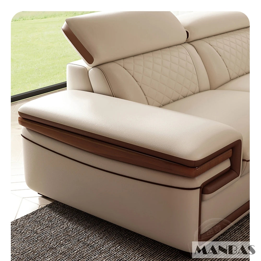 MINGDIBAO Premium Italian Genuine Leather Sofa Set for Living Room with Adjustable Headrests, Bluetooth Speaker, Wireless Charge