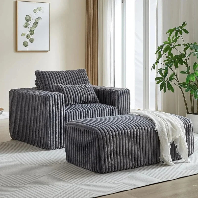 Corduroy Upholstered Square Bean Bag Chair with Footrest, Comfy Lazy Sofa Couch with Pillows, Ideal for Relaxation and Comfort